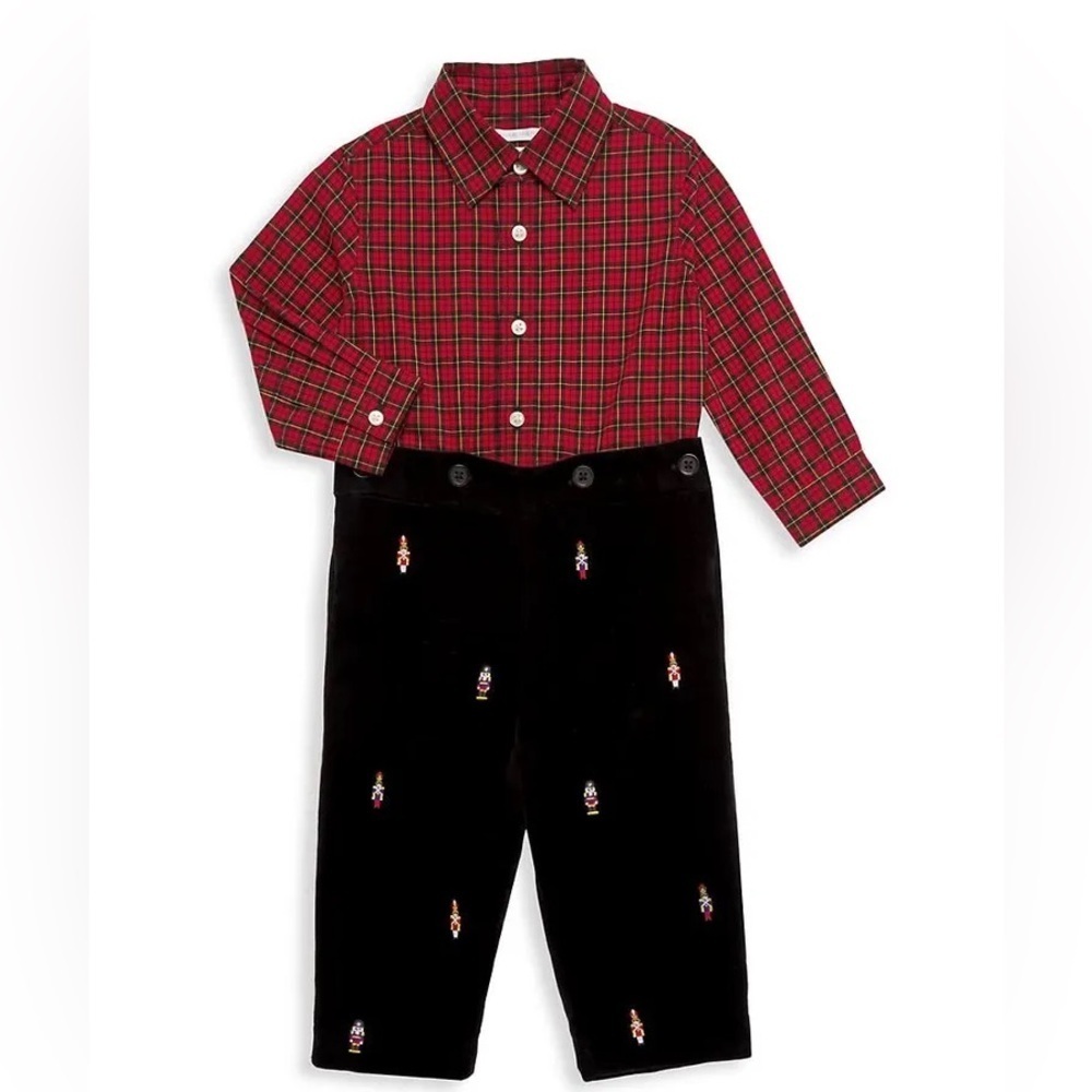 Baby Boy's 2-Piece Tartan Shirt & Nutcracker Velvet Pants